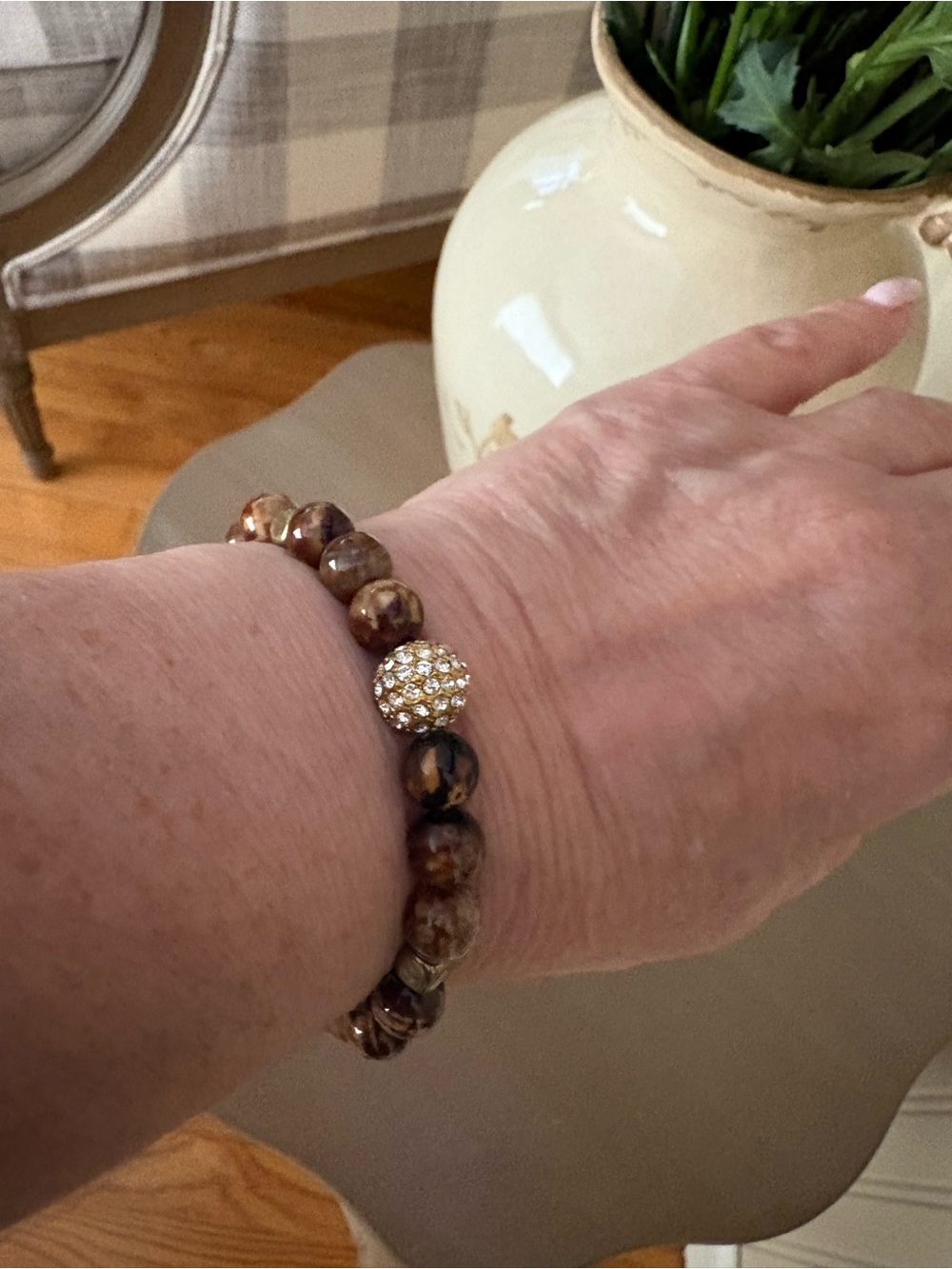 Brown Beaded Bracelet with Crystal Accent
